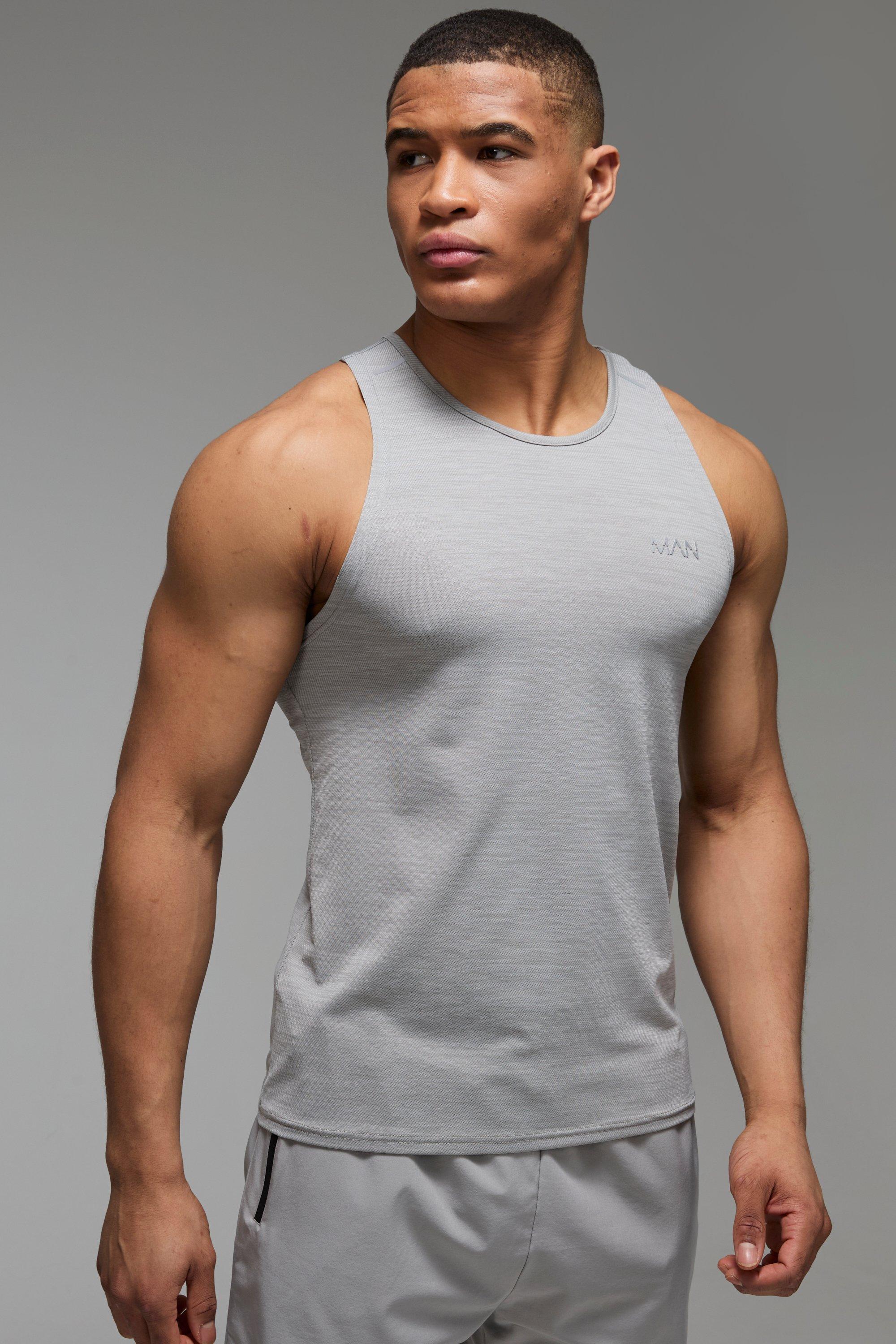 Mens Grey Man Active Lightweight Performance Slim Fit Marl Gym vest, Grey